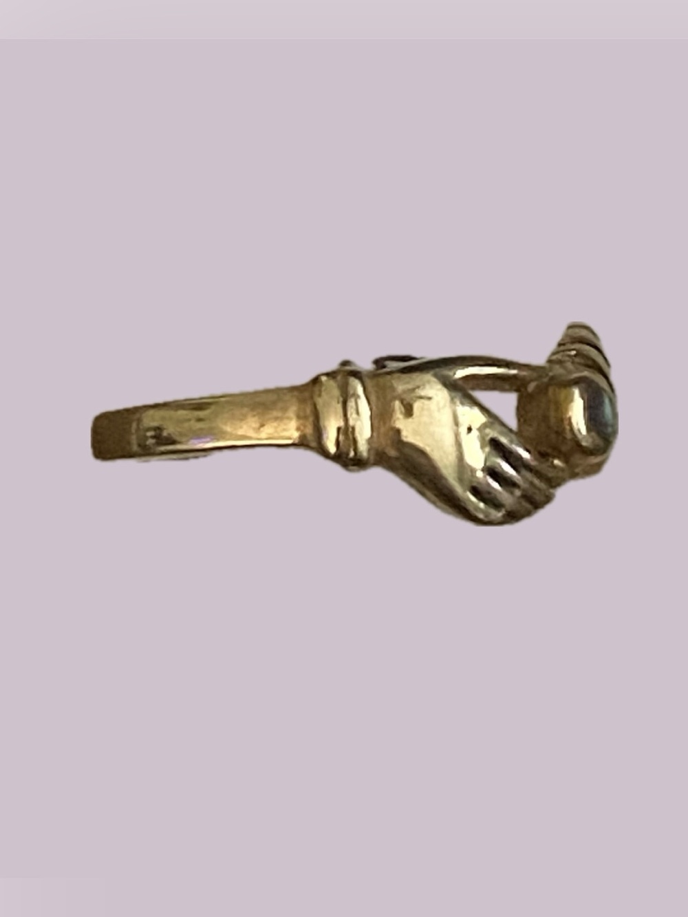 VTG Fede Gimmel Clasped Hands Ring Copper Gold Tone Opal Cabochon Statement - Picture 3 of 14
